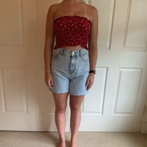 Red floral tube top